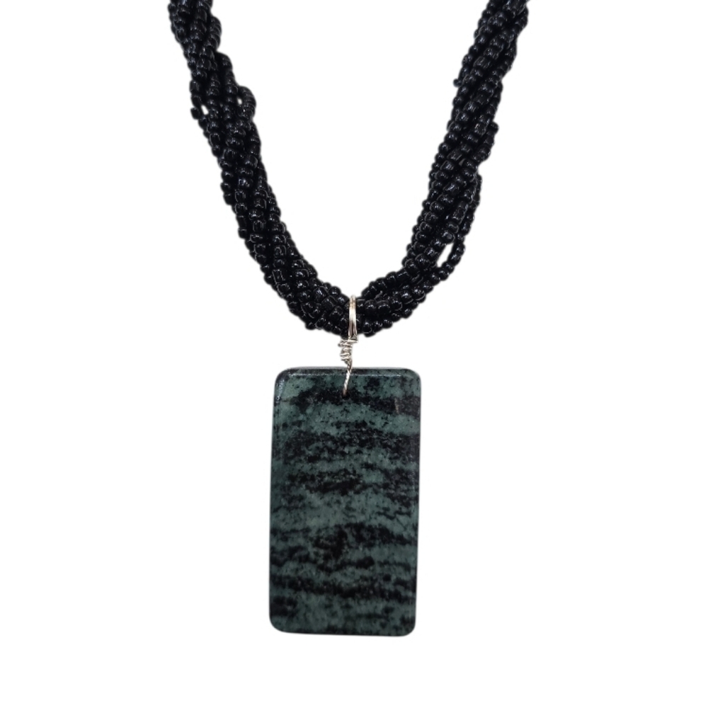 Jasper Gemstone Pendant Black Bead Handcrafted Necklace - Picture 2 of 4